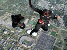 Black Dagger jumping in the Game ball into the Notre Dame stadium