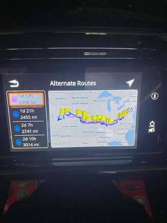 Route loaded showing Alternate routes