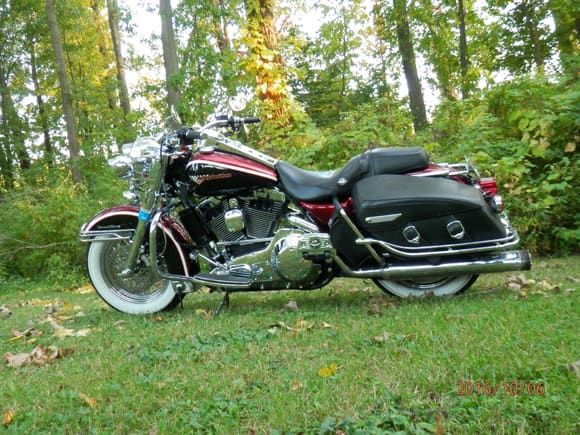 My sons Road king He worked in a paint shop for 10 years before becoming a nurse these pics don’t even come close to showing how nice it looks.  Two tone always looks 