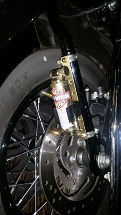 Presto extinguisher bracket made from sheet brass and band clamps