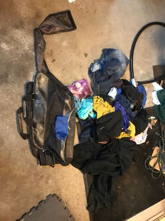 The clothes we played real life frogger to gather off the highway. Some thugs got totally destroyed, but they can be replaced. I’m just happy I didn’t go down when I hit so me the large broken pieces.