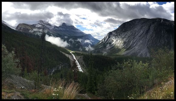 …Just south of the ice fields at the lookout point before you decend down into the valley…