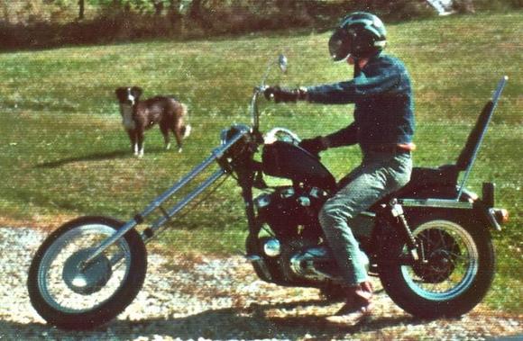 1972 XLCH, raked 7/8 inch, +15 inch tubes, Corbin Gentry seat, 5.00x16 rear.