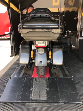 A quick update . The trip has been awesome.
More details and photos later.
We’ve made it to Laconia and and made a major change in the rear suspension. After getting beat up on the roads from Rapid City, SD to New Hampshire. My wife was sore at the end of each day and not very happy All I can say now happy wife, happy life.
Seriously, the Ohlin shock staff at the raceway did the install , correct springs, sacked out the suspension, set up rebound & preload .set the bike up for 2 up riding .