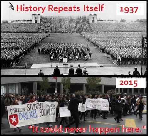 The top is a Hitler's National Socialist German Workers' Party youth gathering.  Makes you think.