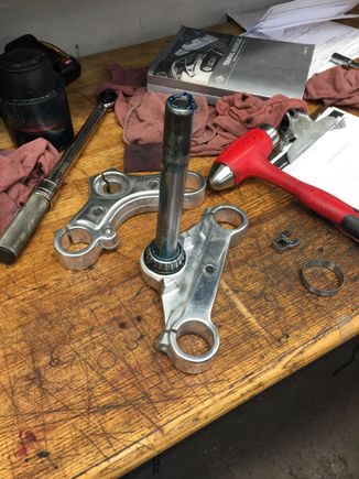 Installing new steering head bearings on the triple trees
