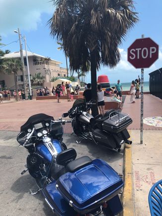 Made it   to Key West of Course!!! The trip back to Miami was horrible. The wind was so bad and we both had an issue keeping things steady. Those bridges were scary with the wind and then it   started raining. Amazingly, neither of us stopped to put on rain gear and neither of us got wet. It    wasn't raining hard, but still. We were amazed at how our setup pushed that rain up/around us. 