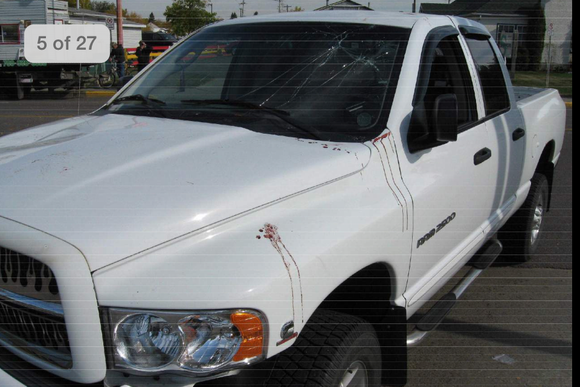 went through the bars, bounced off the hood, wnt partway through the windshield, and then pinwheeled over the truck and flew another 127 feet