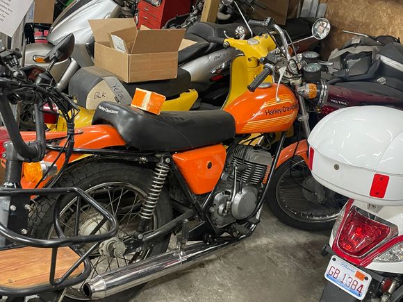Saw this cool Italian made Harley in a shop today. Unfortunately it was not for sale. I think he said it was a 1977 model 