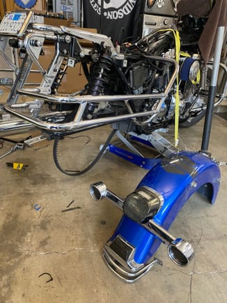 I may as well go ahead & upgrade the rear brakes and the swing arm bushings since I’m in this far.

What the hell, it’s just a small cost adder compared to tearing it down and doing it later.
It should be a snap with all the tins off.