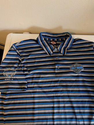 BLUE STRIPED POLO WITH H-D LOGO