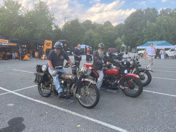 Some guys checked in and are heading out for food/hotel.  They said they work on the bikes almost every night to make sure they are ready for the next day.  First leg was ~250 miles. 