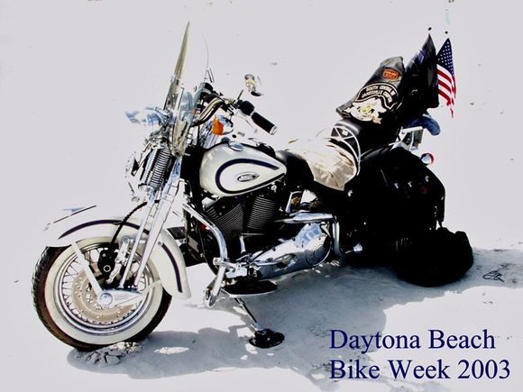 Scoot on Daytona Beach, 2003- One of the few beaches left in America where motorcycles can still ride along the shore, where the first Daytona bike races were held, almost 100 years ago!