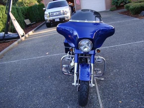 8" Long Ride Shield, Harley fog/driving lights on standard engine guard.