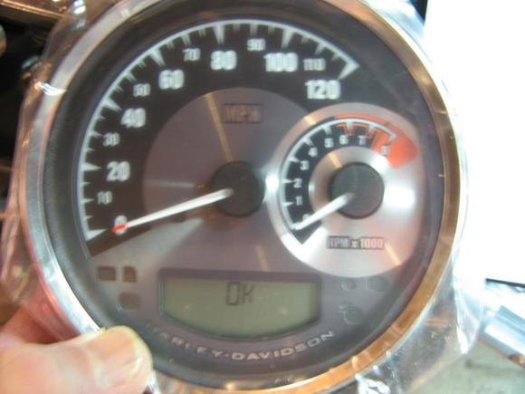 In only a few seconds 'OK' will show on the display and the new Speedo/Tach is 'married' to the bike.