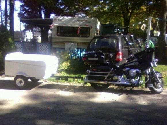 HAULING INTO CAMPGROUNDS WITH TRAILER,STILL NEED TO PAINT THE TRAILER HARLEY BLACK