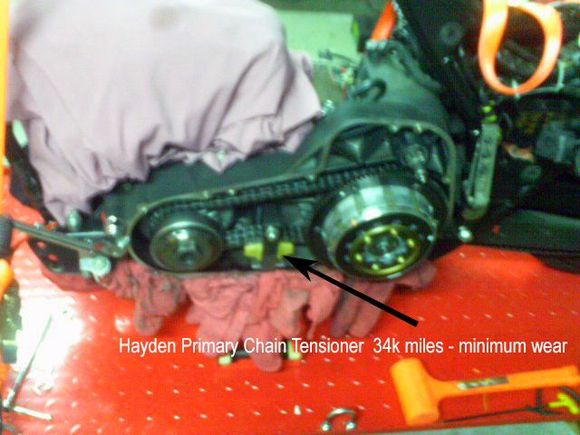 Side clutch &amp; primary with Hayden primary chain adjustor shown, minimum wear on pad but a broken inner long spring?