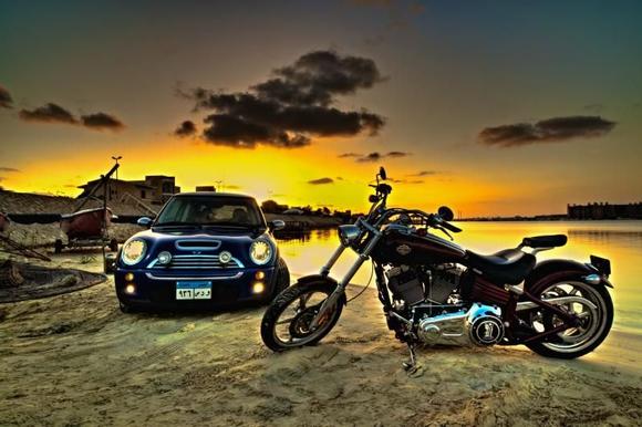 My Car My buddies Bike and Someones boat