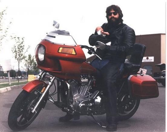My 3 week old son and I on my brand new '90 FXRT - June '90. The bike was stolen four months later.