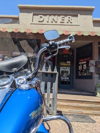 Sitting in front of Maggie's Diner in Madrid, NM. 