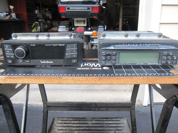 Both the PMX-HD9813 and the HD radio, front view. My HD radio is very weathered from all the riding.