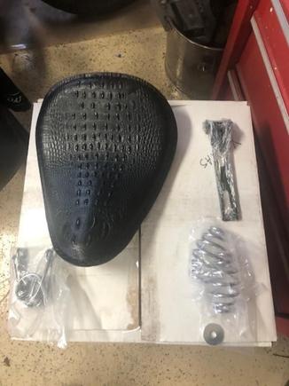 Seat kit new not leather, everything you need for that chopper look. Not showing is a seat pan for mounting