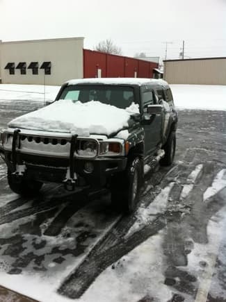 only vehicle at the gym during snow storm