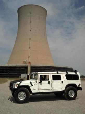 Parked in front of the south cooling tower, which is about 420ft tall.