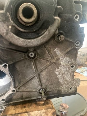 On the front timing cover, these two bolts are longer than the rest.  