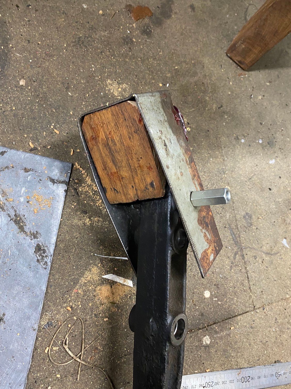 Make the restraining strap. Note - cut a chamfer on the wedge corners to allow for strap radius on bend. It must be a tight snug fit. 