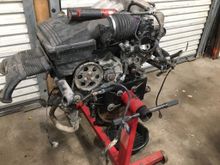 The replacement engine on stand 