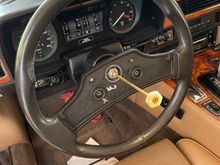 The plastic nut and brass rod that connects the horn circuit. 