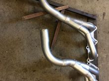 Initial fabricated manifolds on X300 exhaust manifold+downpiope jig