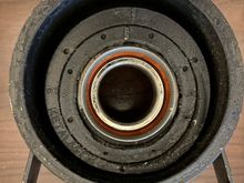 Other side of old center bearing showing the rubber drooping down towards the nut side.