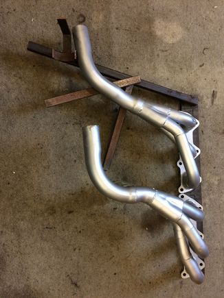 Initial fabricated manifolds on X300 exhaust manifold+downpiope jig