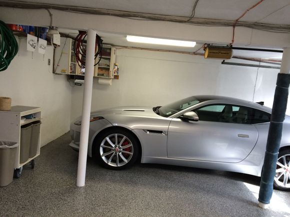 Jaguar F-Type with new epoxy floor, lighting and paint: no need for all the other stuff...