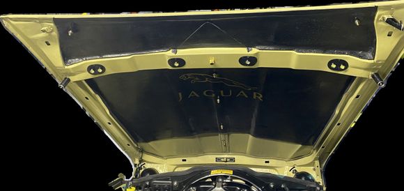 Fiberglass sound deadening backed hood liner. Gold plated hardware