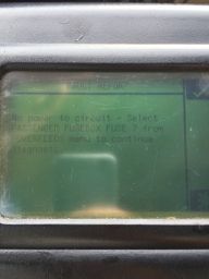 No power to Circuit - Select PASSENGER FUSEBOX FUSE 7 from POWERFEEDS menu to continue diagnosis