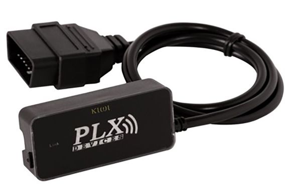 PLX Kiwi 2 WiFi showing connector for OBD II port and small "wake up" button