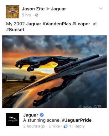 Pretty cool when Jaguar actually comments and "likes" your photo on Instagram!