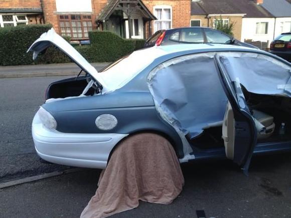 Day 3 - Masked off (easier to do the petrol cover later due to the edging of the masking tape covering the rubber insert nicely.