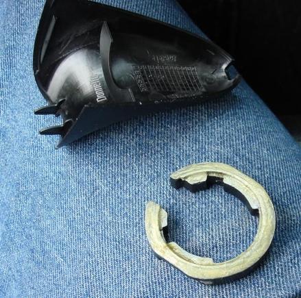 Rearview - the side of the retaining ring that is glued to the window, and the inside of the wiring cover.