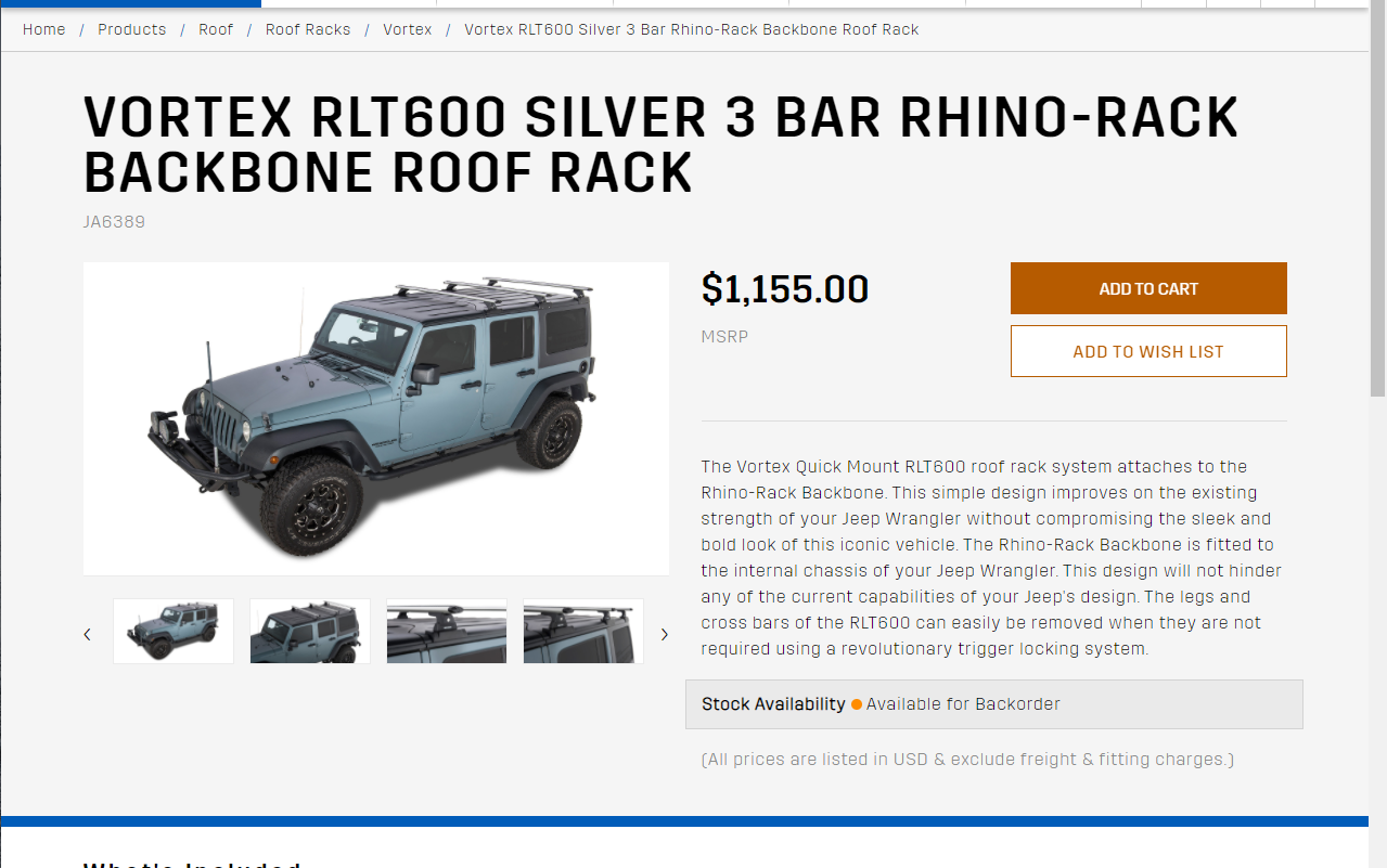 RHINO-RACK Pioneer Platform + Backbone Kit (Jeep Wrangler JL Hardtop)