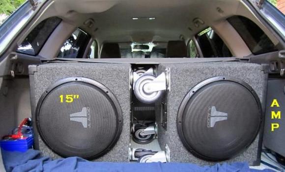Very Back of Wagon. 2 15" Subs. Kinetic small battery.