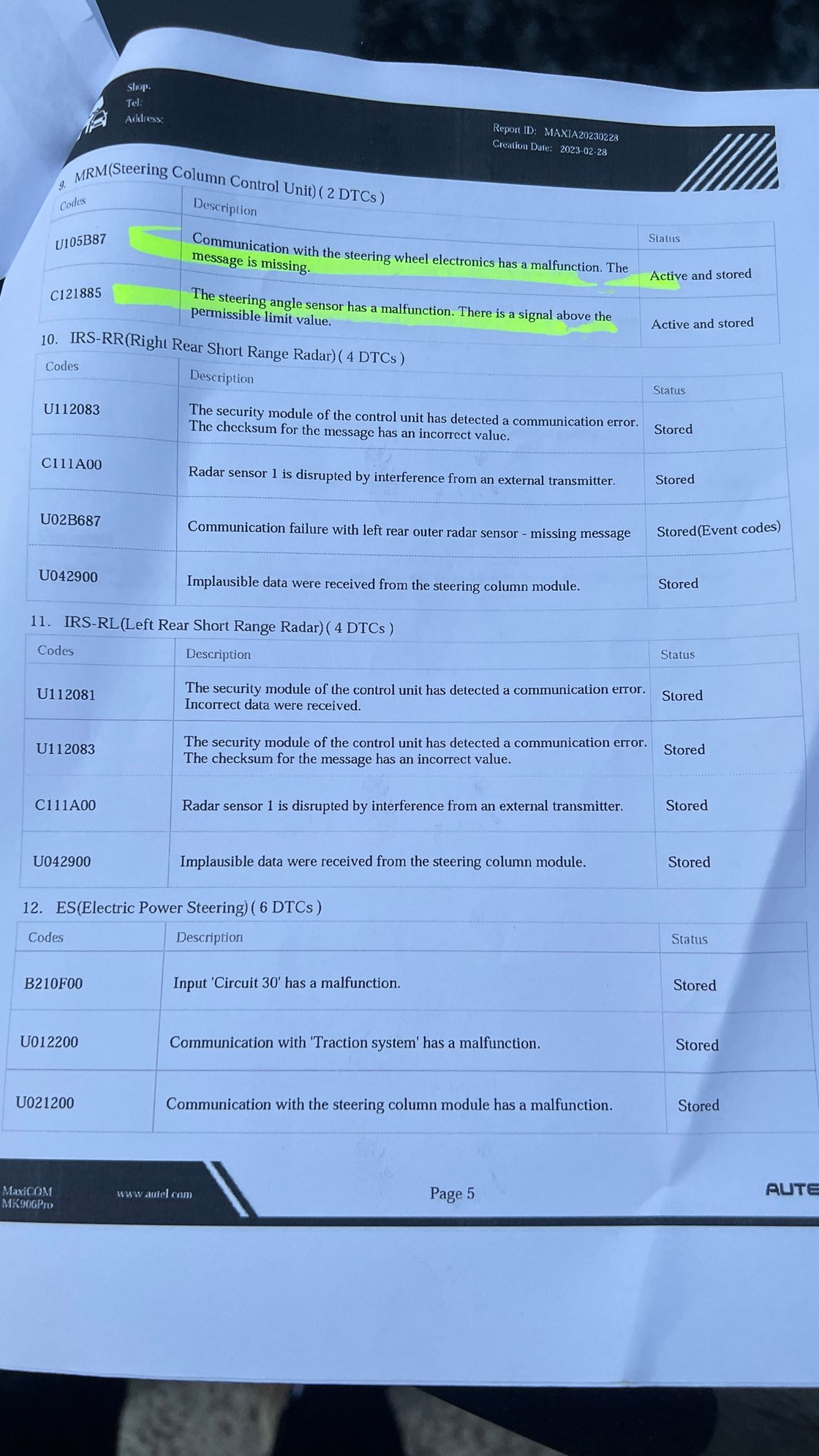 W206 Steering wheel not working/ assisted features not working