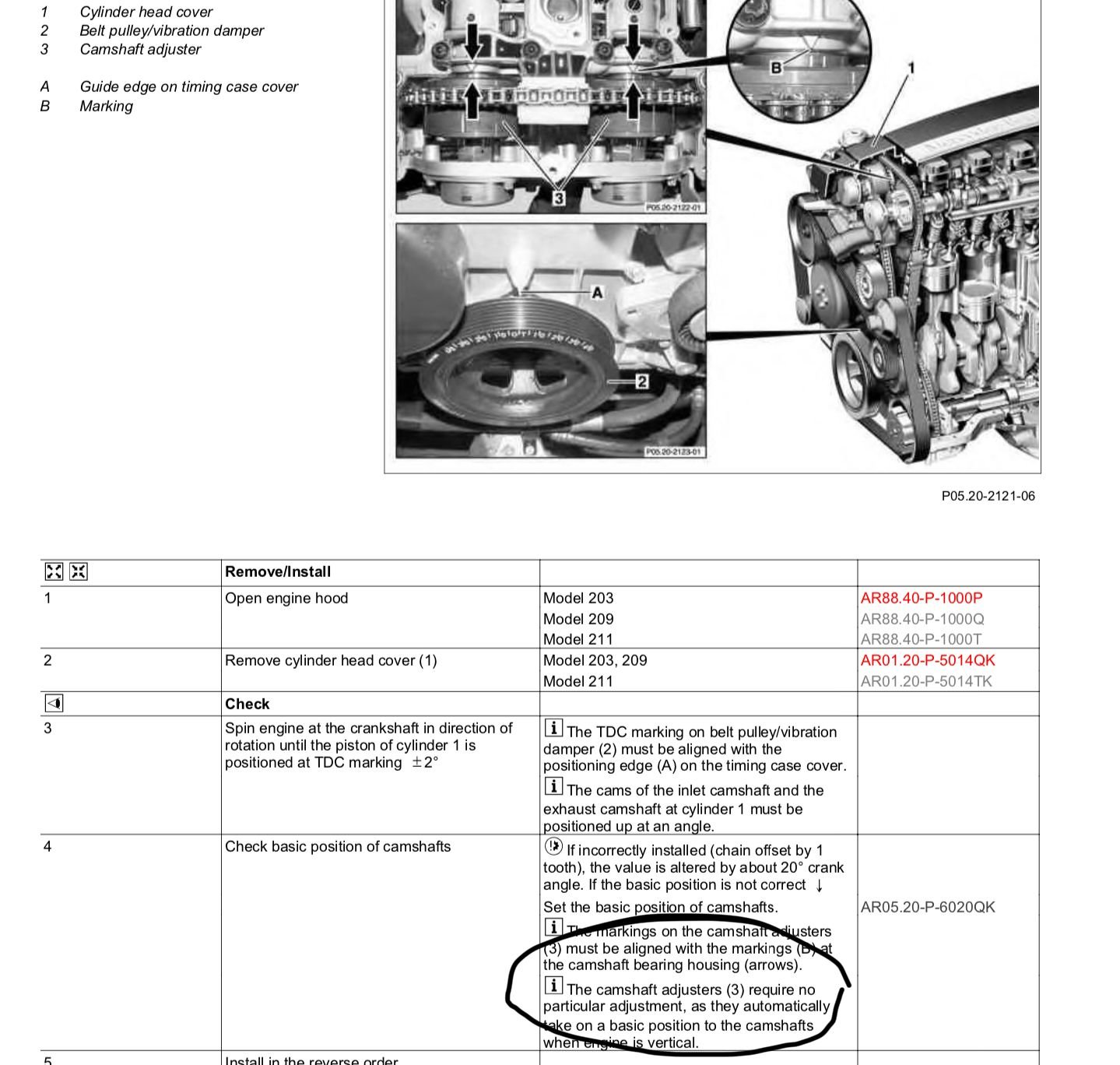 M271 engine Questions on camshafts sprockets alignement
