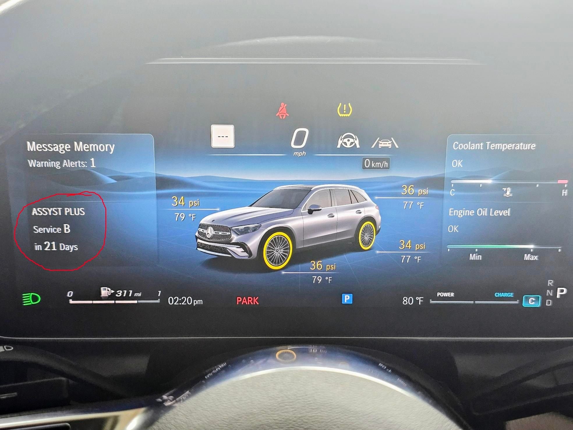 Here is a photo of the dashboard showing Service B requirement. I have only 3,680 miles on the car.
