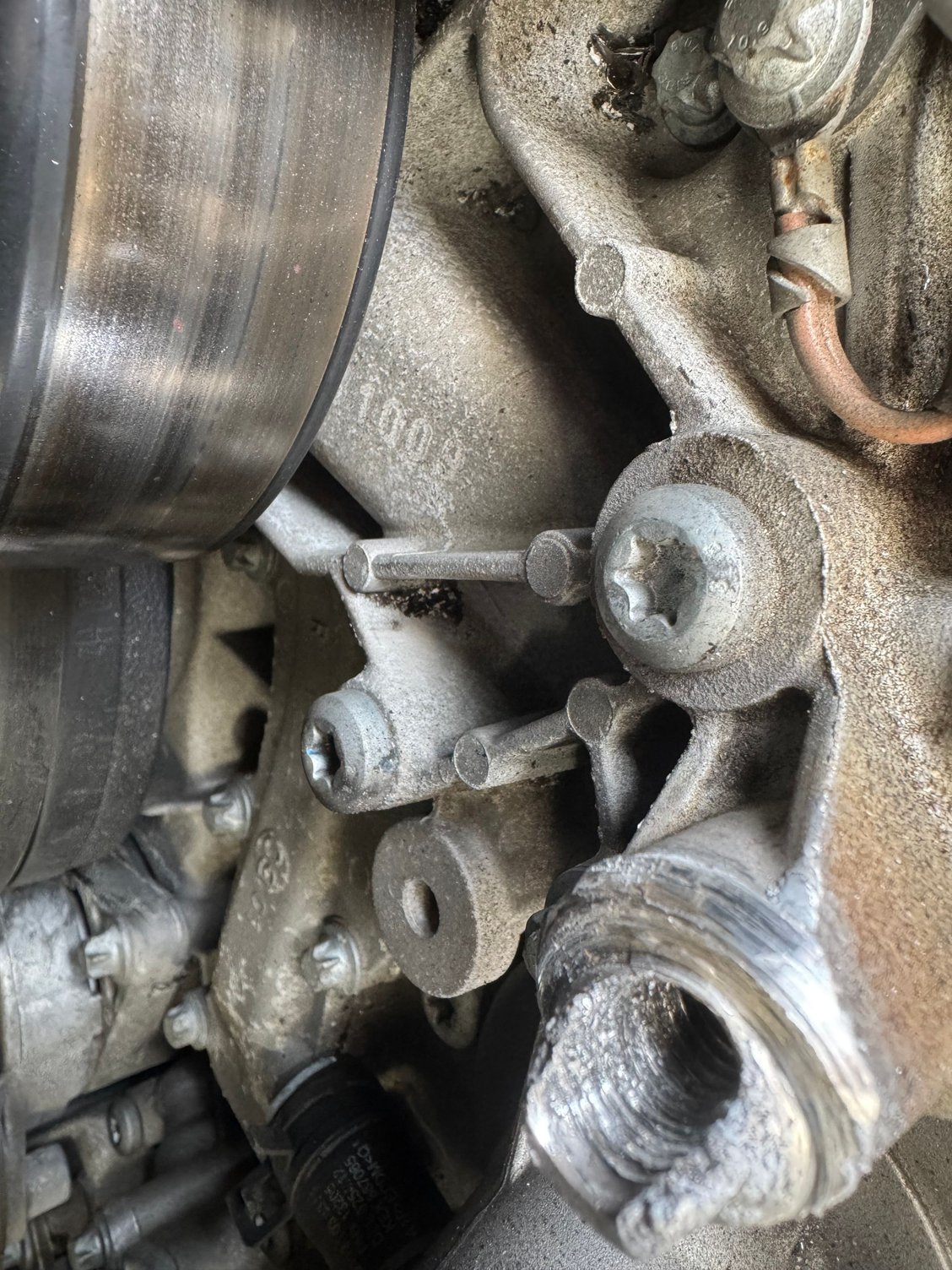 Damaged boss at lower right side of picture