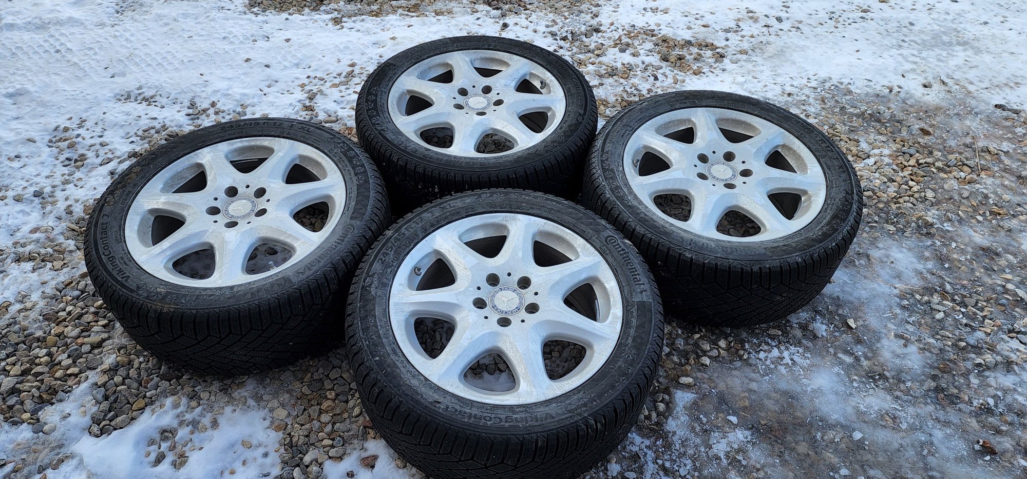 Wheels and Tires/Axles - Mercedes wheels with Continental Viking Contact 7 winter tires and bolts - Used - 2013 Mercedes-Benz E350 - Victor, ID 83455, United States