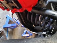 brake line is a bit too short, due to different attachment point to caliper (pointing down)